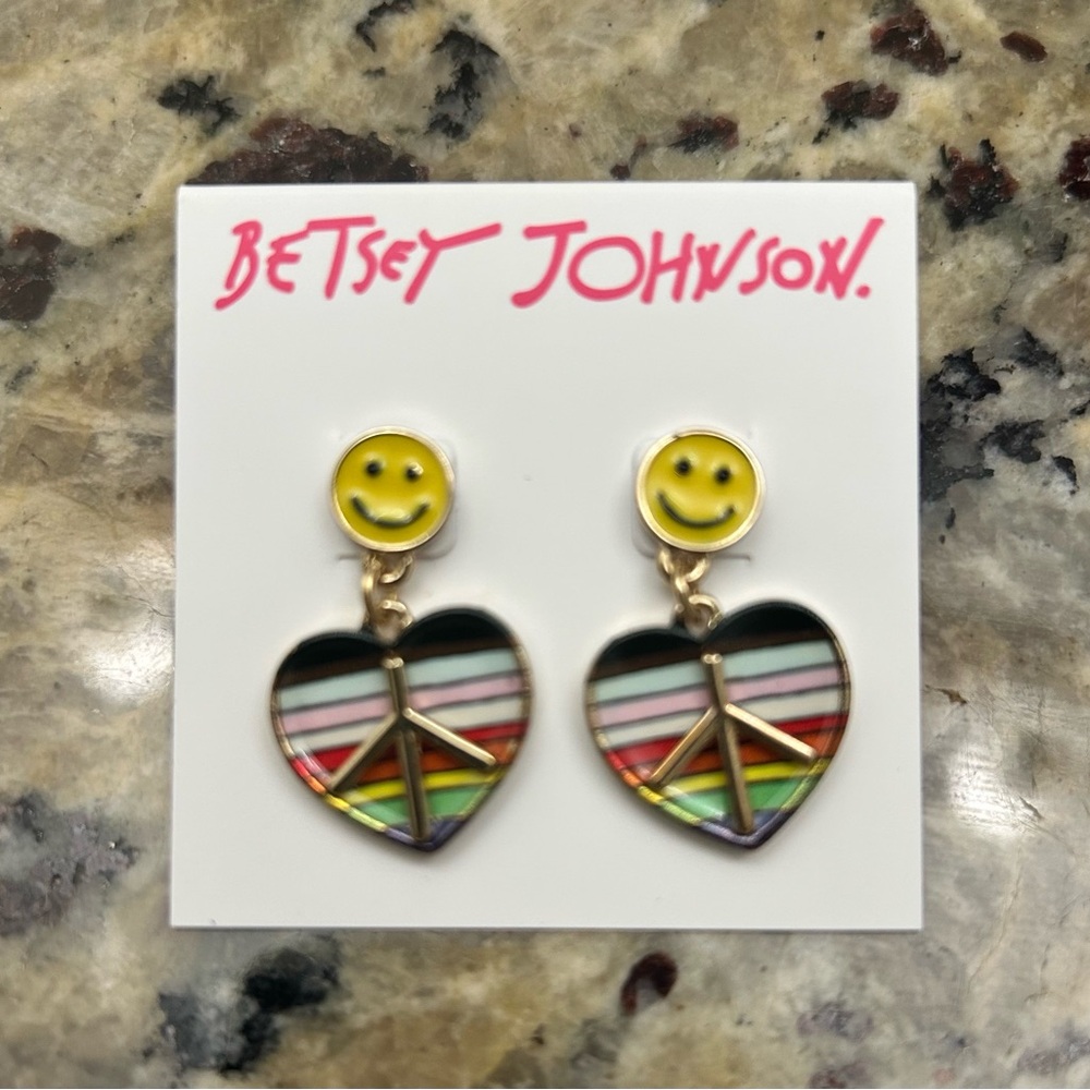 Betsey Johnson Smiley Heart Peace Earrings NO LONGER SOLD